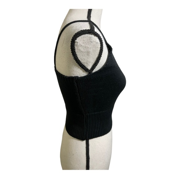 Italian womens V-neck knit crop top black baumwolle cotton size Small - Picture 3 of 10